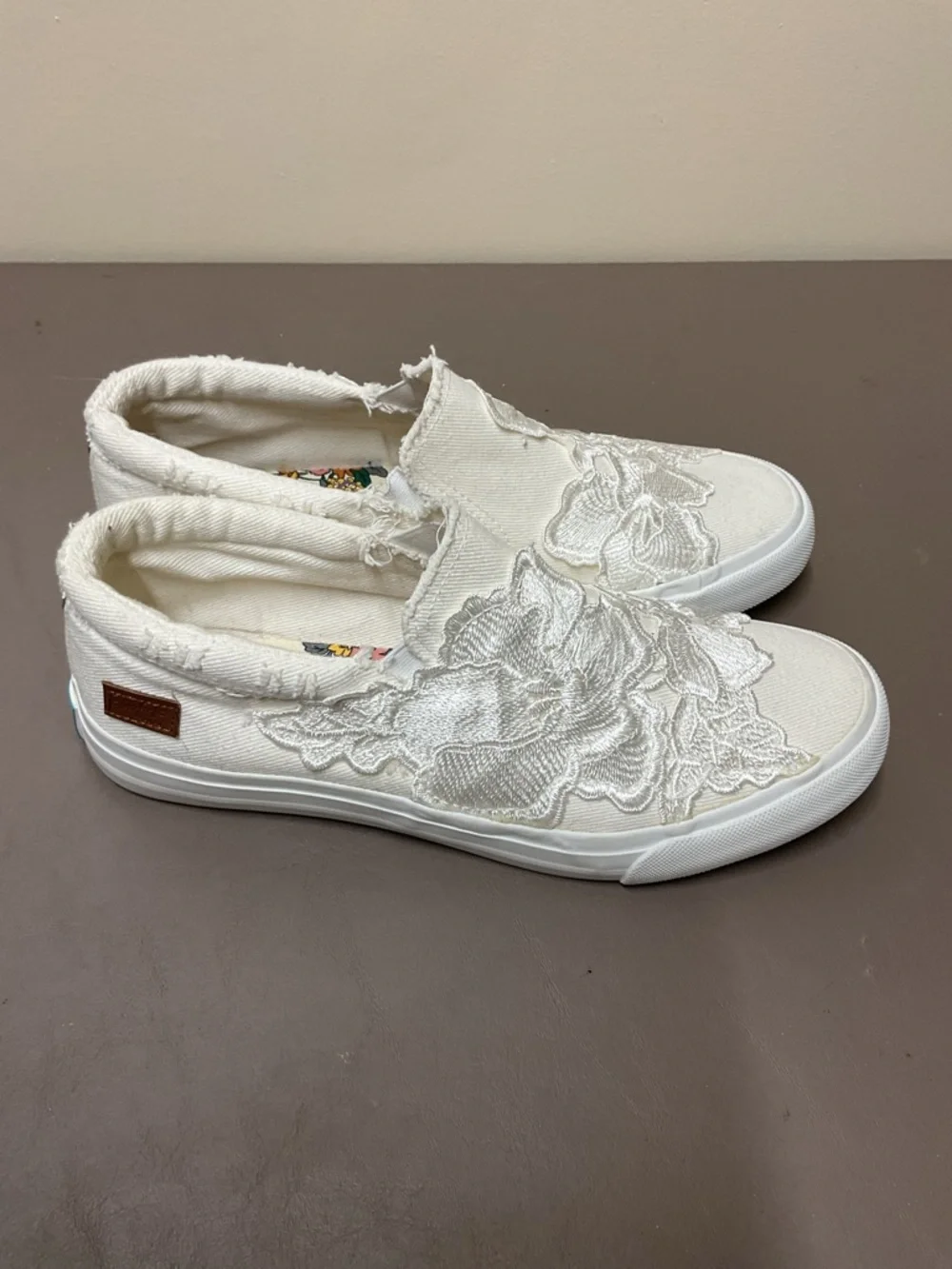 Blowfish White Slip-On Sneakers with Floral Lace Applique - Picture 5 of 7